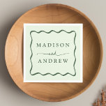 Modern Green Wavy Frame Wedding Napkin<br><div class="desc">Add a stylish touch to your wedding reception, rehearsal dinner, engagement party, or wedding shower with these Modern Green Wavy Frame wedding napkins. The retro wedding napkins display the couple's names in bold green lettering surrounded by a green wavy border contrasting with a light green background. The trendy wedding napkins...</div>