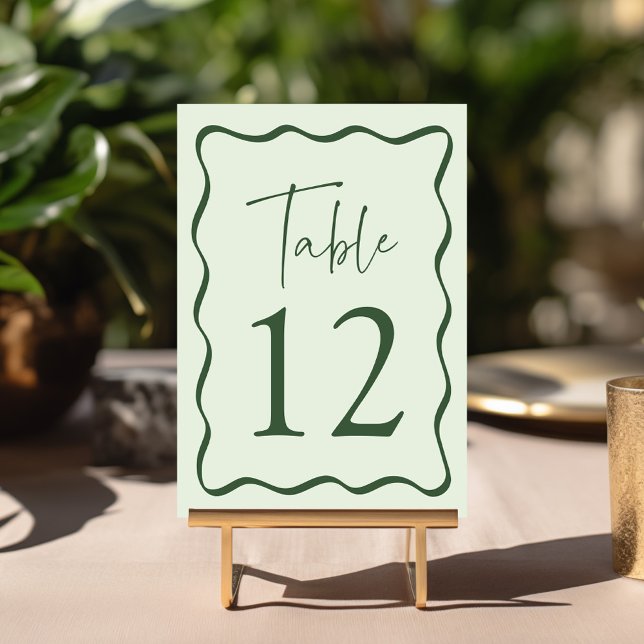 Modern Green Wavy Frame Wedding Table Number (Creator Uploaded)