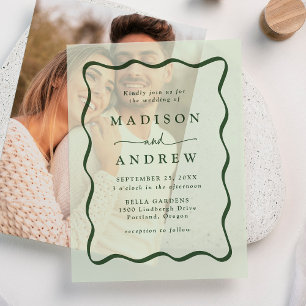 Modern Green Wavy Frame Wedding Vellum Invitations