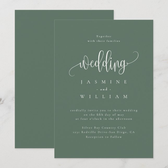  Modern Green Wedding  Invitation (Front/Back)