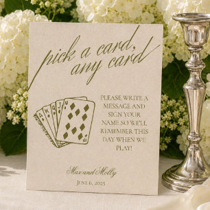 Modern Green Wedding Playing Cards Pedestal Sign