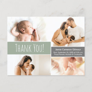 Modern Green Welcome Home Baby boy Photo Collage T Announcement Postcard