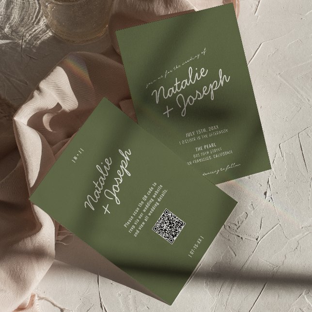 Modern Green Whimsical Summer QR Code Wedding Invitation (Creator Uploaded)