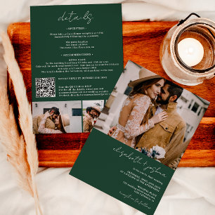 Modern green white 4 photo Qr all in one wedding Invitation
