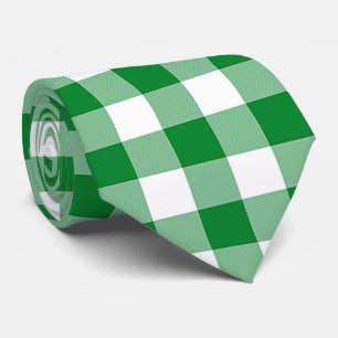 Modern Green White Buffalo Checks Plaid Tie