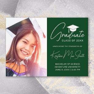 Modern Green White Cap Photo College Graduation Announcement
