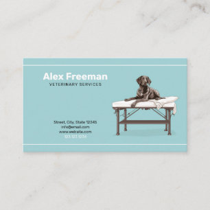 Modern Green & White Dog Illustration Veterinary Business Card