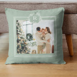 Modern Green & White | Family Photo | Initial Throw Pillow<br><div class="desc">Modern Green & White | Family Photo | Initial Give the gift of ultimate comfort and relaxation with these luxurious pillows. Crafted with the finest materials, these pillows are designed to provide a blissful sleep experience and promote overall well-being. The plush filling contours to the shape of the head and...</div>