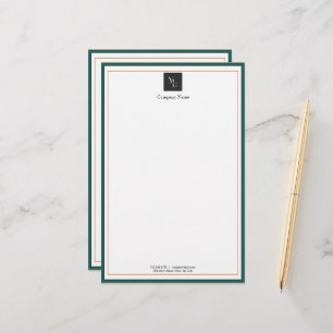 Modern Green White Gold with Business Logo Stationery
