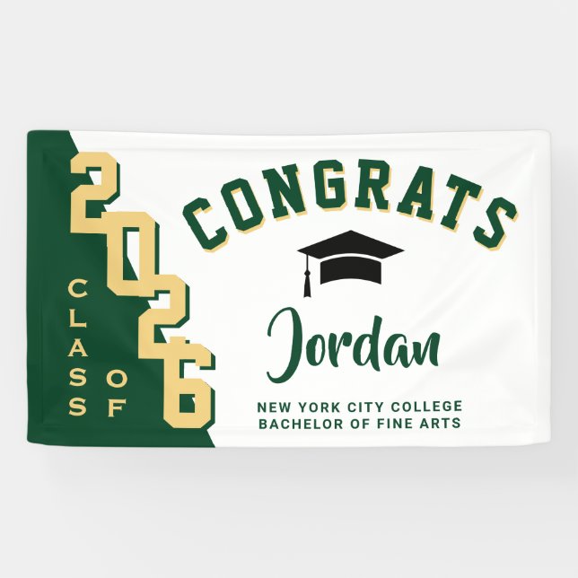 Modern Green White Graduation Class of 2025 Party Banner (Horizontal)