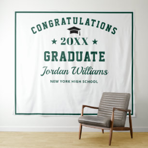 Modern Green White Graduation Party Photo Backdrop Tapestry