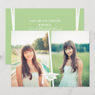 Modern Green & White Graduation Photo Invitations