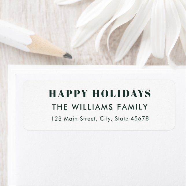 Modern Green White Happy Holidays Return Address (Insitu)