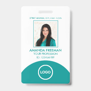 Modern Green & White Logo Healthcare Worker Photo Badge