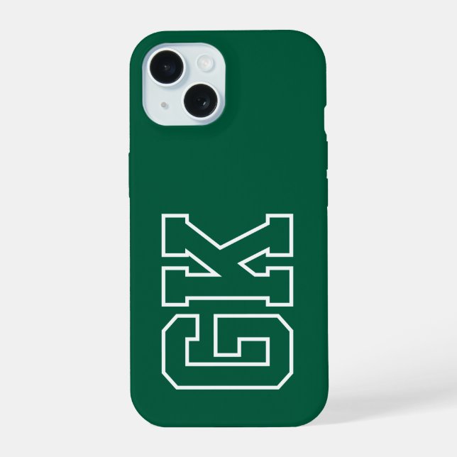 Modern Green White Monogram Initials iPhone 15 Case (Back)