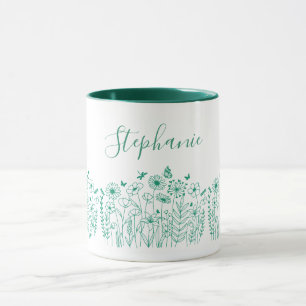 Modern Green & White Nature Plant Flowers  Mug