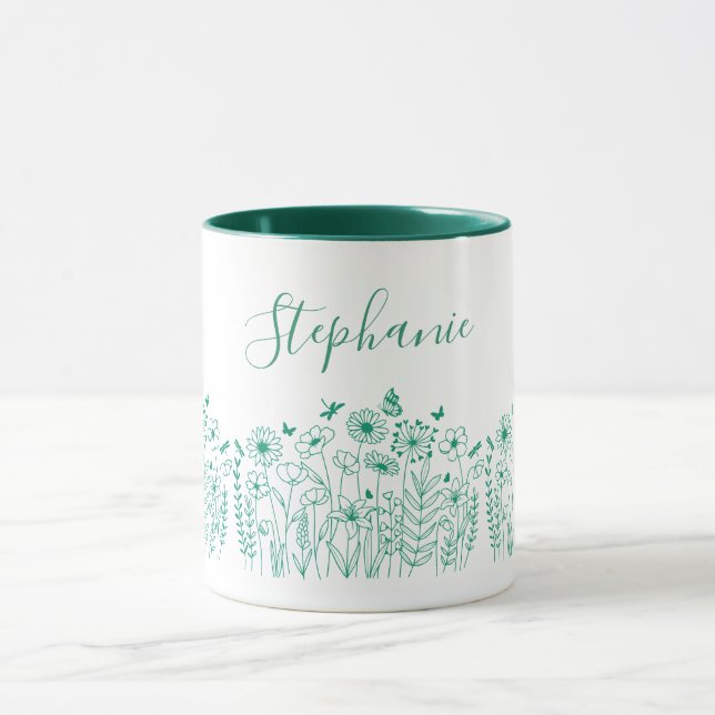 Modern Green & White Nature Plant Flowers  Mug (Center)