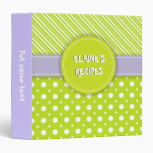 Modern green, white, purple polka dot & stripes binder