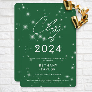 Modern Green & White Sparkle Graduation Announcement