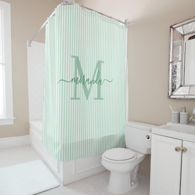 Modern Green & White Stripes Monogram Name (In Situ)