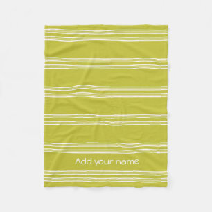 Modern Green White Stripes Personalized Fleece Blanket
