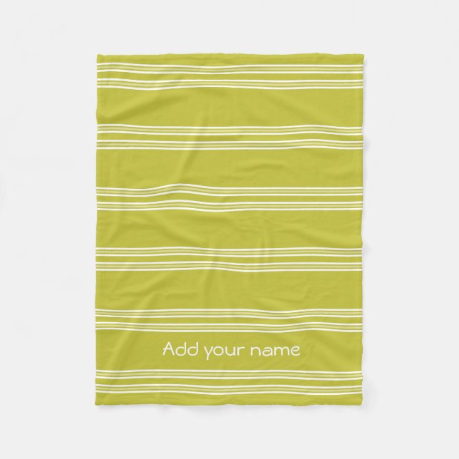 Modern Green White Stripes Personalized Fleece Blanket (Front)