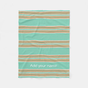 Modern Green White Stripes Personalized Fleece Blanket