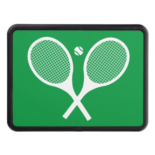 Modern Green White Tennis Racket  Trailer Hitch Cover (Front)