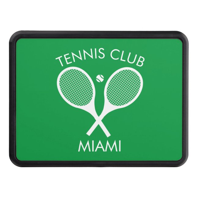 Modern Green White Tennis Racket  Trailer Hitch Cover (Front)