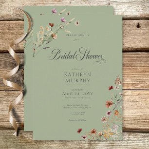 Modern Green Wildflower Bouquet Bridal Shower Invitation