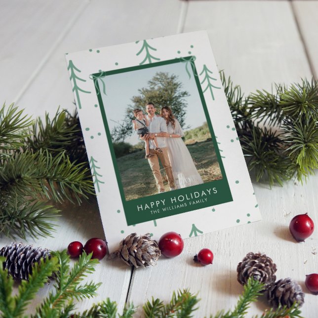 Modern Green Winter Tree Photo Holiday Card (Creator Uploaded)