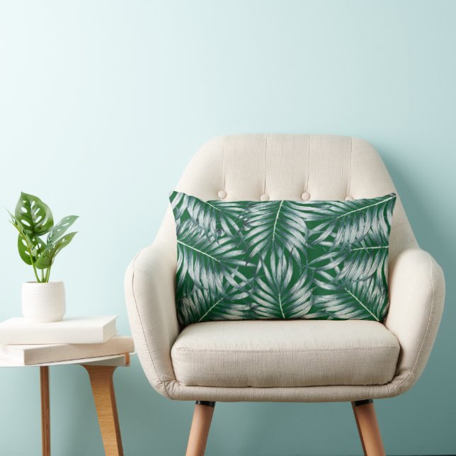 Modern Green with tropical fern leaves Lumbar Pillow (Chair)
