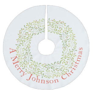 Modern Green Wreath On White Brushed Polyester Tree Skirt
