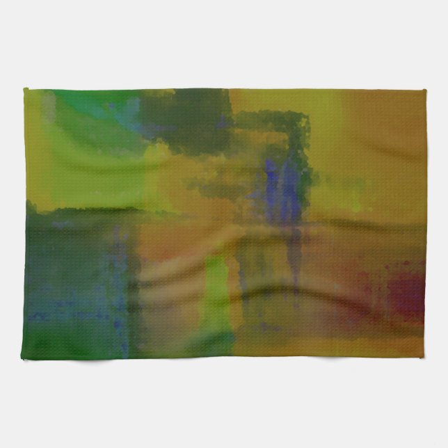 Modern Green Yellow Abstract Kitchen Towel (Horizontal)