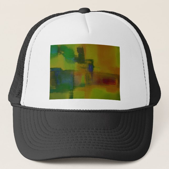 Modern Green Yellow Abstract Trucker Hat (Front)