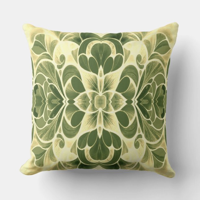 Modern green & yellow all over fabric pattern  throw pillow (Front)
