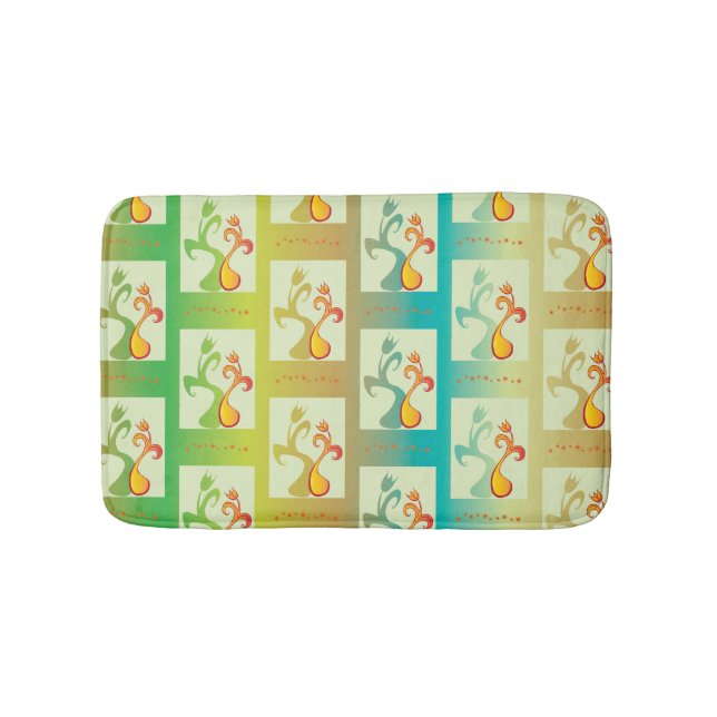 Modern Green, yellow and blue Tulip Couple pattern Bath Mat (Front)