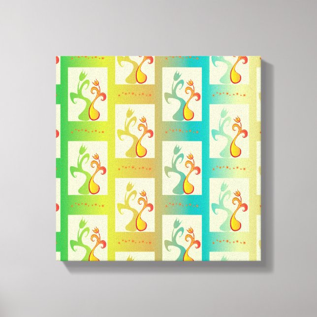 Modern Green, yellow and blue Tulip Couple pattern Canvas Print (Front)