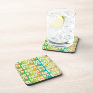 Modern Green, yellow and blue Tulip Couple pattern Coaster