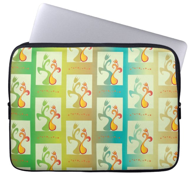 Modern Green, yellow and blue Tulip Couple pattern Laptop Sleeve (Front)