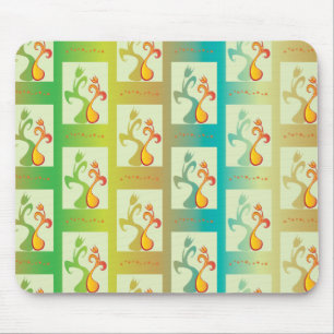 Modern Green, yellow and blue Tulip Couple pattern Mouse Pad