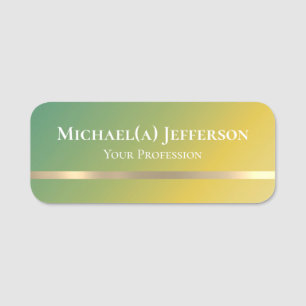 Modern Green Yellow Gradient & Gold Unique Elegant Name Tag