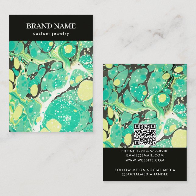 Modern Green Yellow Marble Jewelry Display Card (Front/Back)