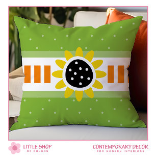 Modern Green Yellow Sunflower Throw Pillow