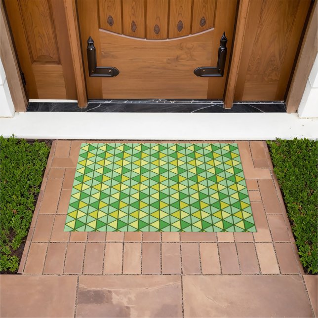 Modern Green Yellow Triangle Geometric Pattern Doormat (Outdoor)