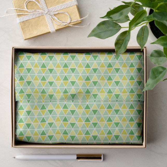 Modern Green Yellow Triangle Geometric Pattern Tissue Paper (Gift)