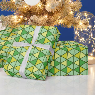 Modern Green Yellow Triangle Geometric Pattern Wrapping Paper