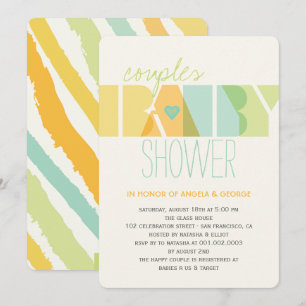 Modern Green Yellow Typography Couples Baby Shower Invitation