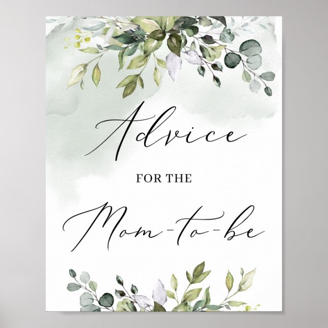Modern greenery advice for the mom-to-be sign (Front)