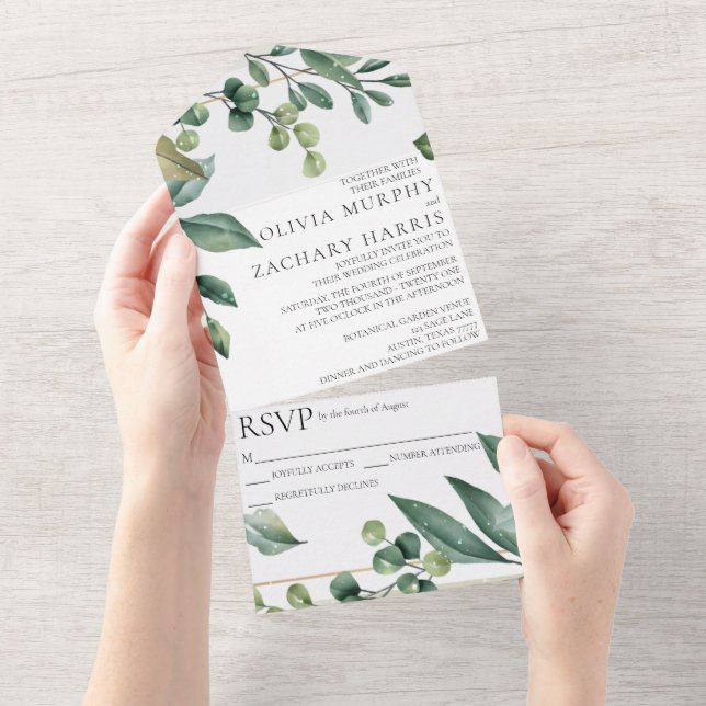 Modern Greenery All in One Wedding Invitation (Tearaway)